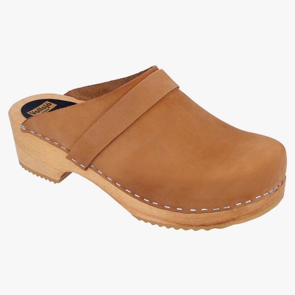 Vollsjo original Swedish design wooden clog brown suede size 38 7.5 leather